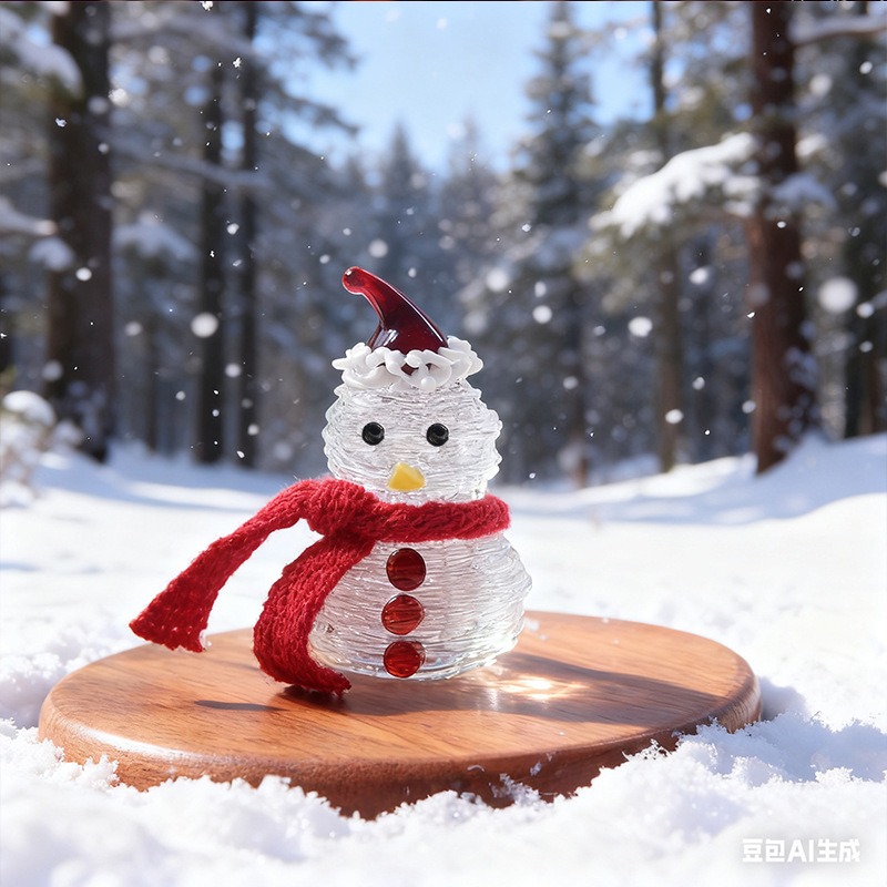 Car Accessories Xmas - Handcrafted Glass Christmas Tree Snowman Figurines